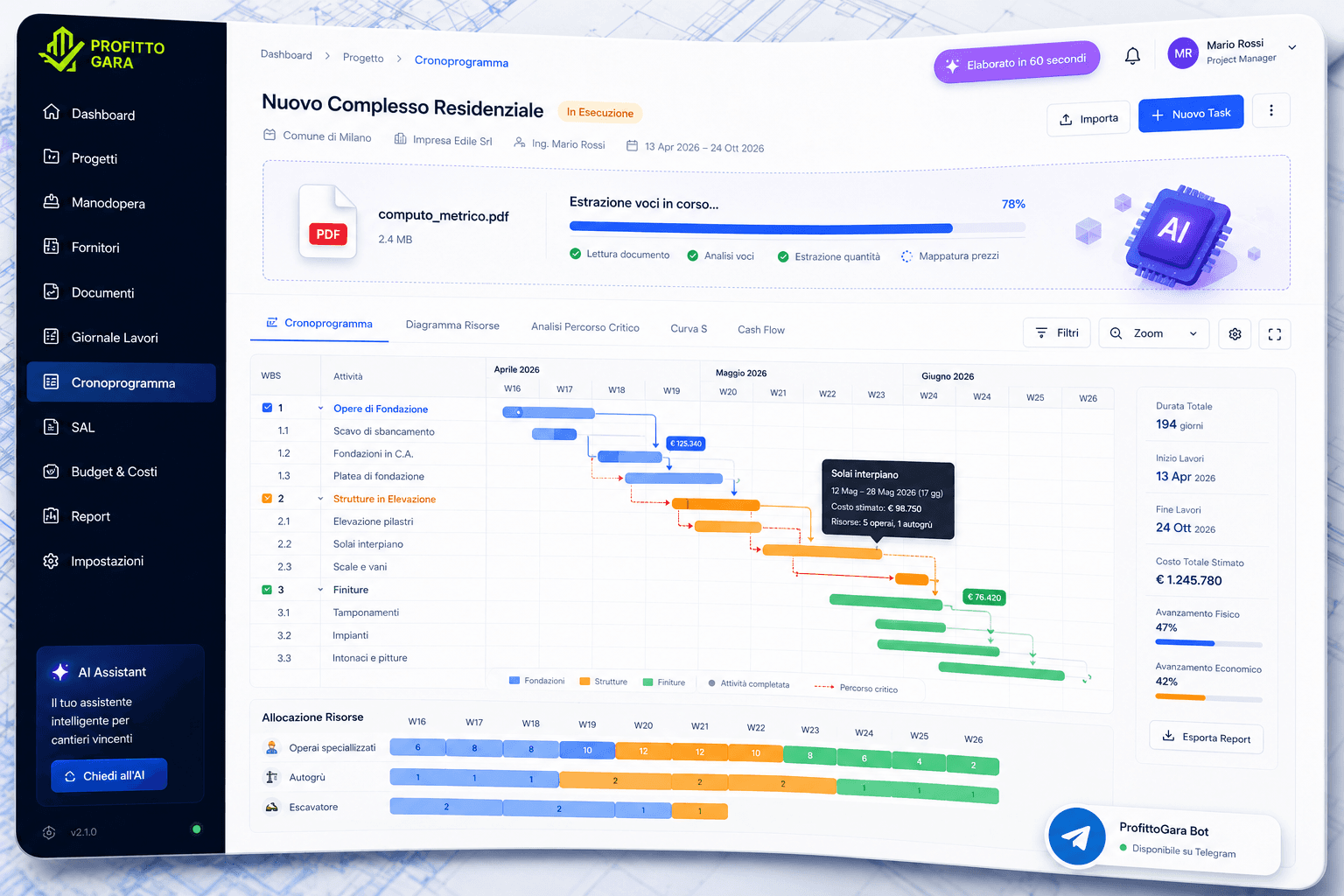 ProfittoGara — Dashboard del gestionale cantieri AI